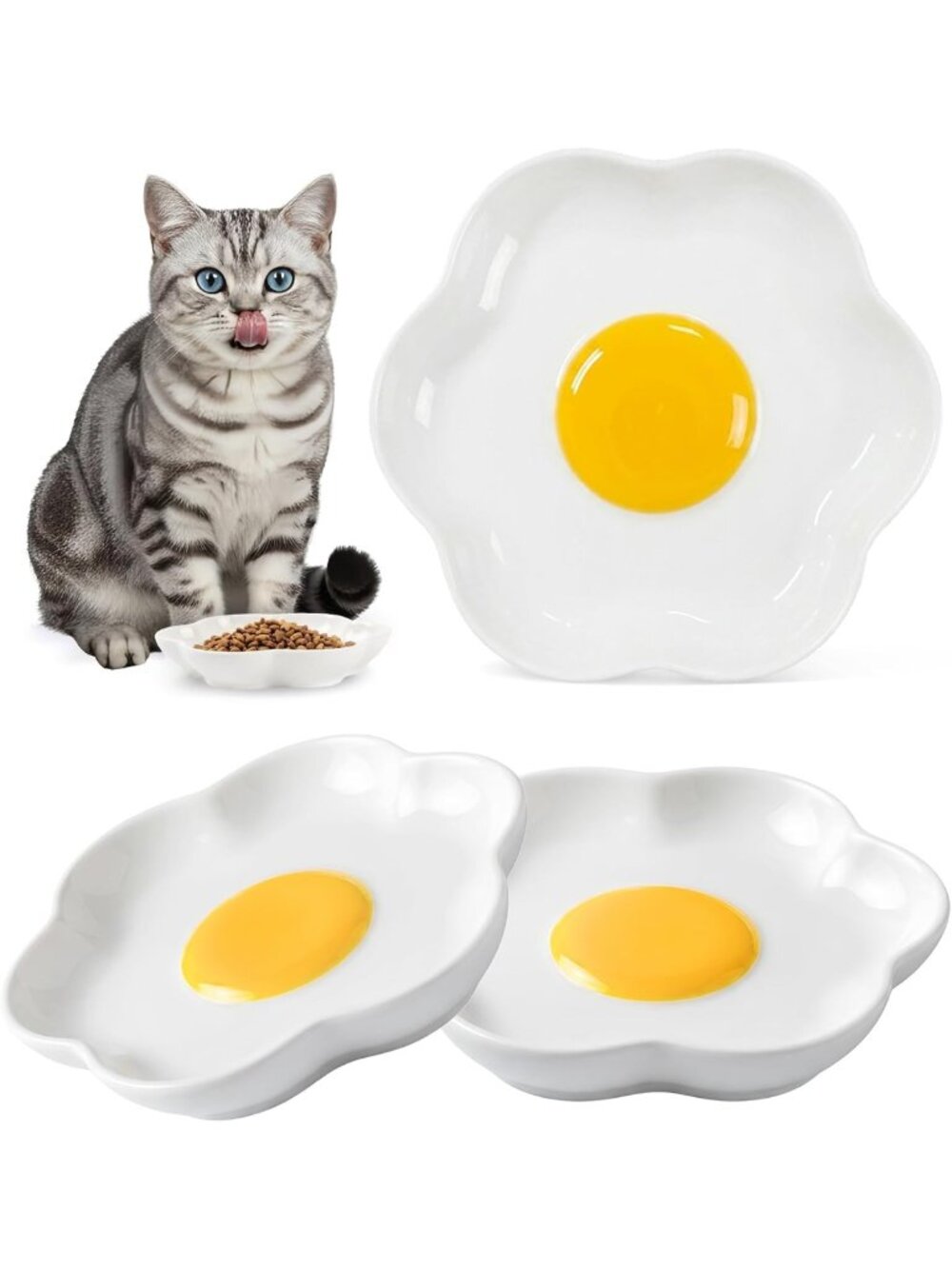 3 Pack Ceramic Cat Bowls - Anti Whisker Fatigue Dishes for Cats & Small Dogs